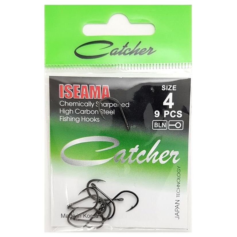 

Одинарные крючки Catcher Chod Hook №4 BN, с колечком, загнутое острие, с бородкой, Черный, ISEAMA