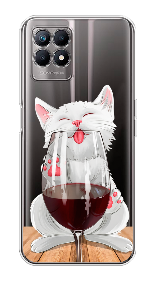

Чехол на Realme 8i "Кот с бокалом", Прозрачный;белый;красный, 257350-1