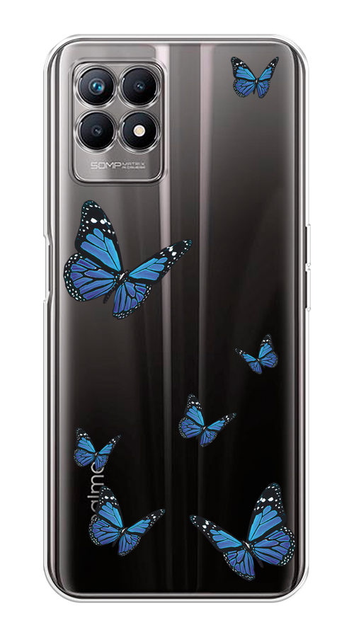 

Чехол на Realme 8i "Blue butterflies", Синий;черный, 257350-1