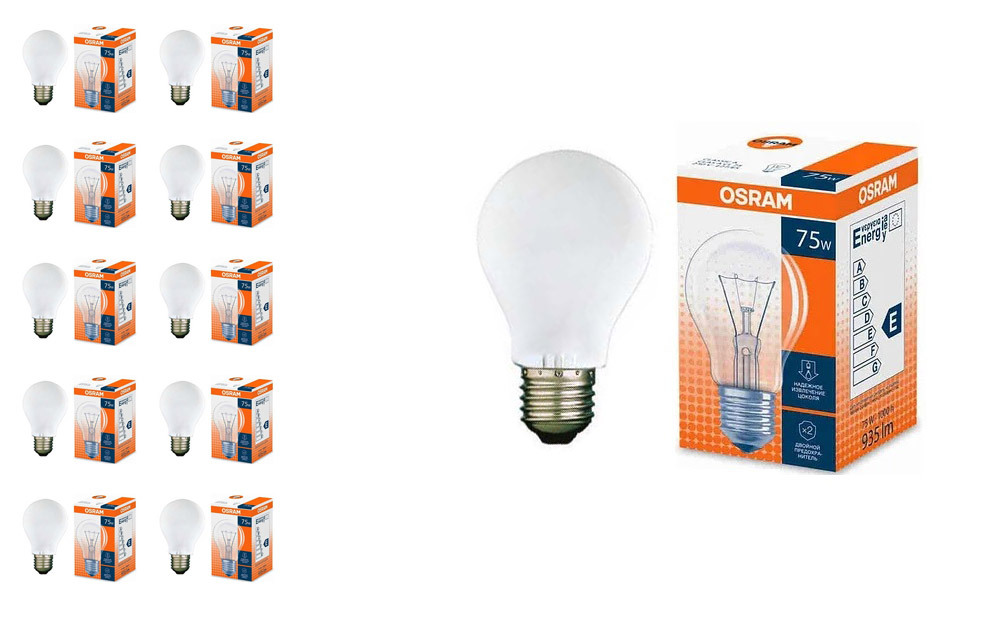 фото Лампа накаливания osram clas a матовая 75w e27, 10 шт.