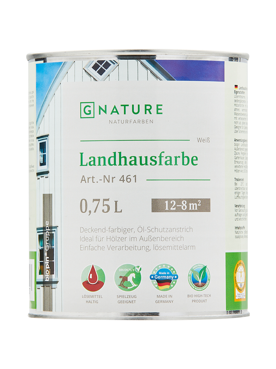 фото Gnature 461, landhausfarbe краска для деревянных фасадов на основе масел и смол с уф фильт