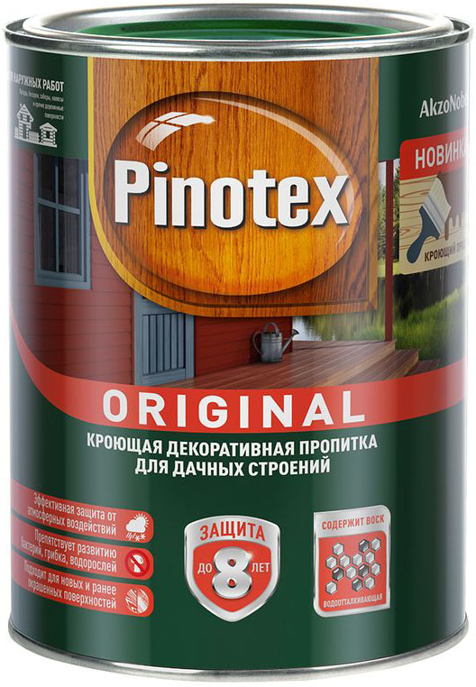 фото Pinotex original пропитка декоративная кроющая для дачных строений и osb прозрачная база b