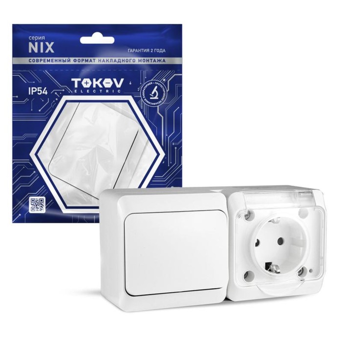 

Блок TOKOV ELECTRIC, Nix (розетка 16А, 250В с з/к, 1-кл. выкл. 10А), IP54, белый