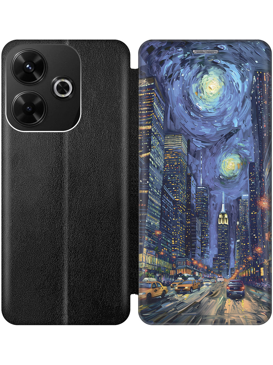 

Чехол-книжка на Xiaomi Redmi 13 / Redmi Note 13R, Poco M6 4g с принтом черный 807205, Черный;синий, 783988641