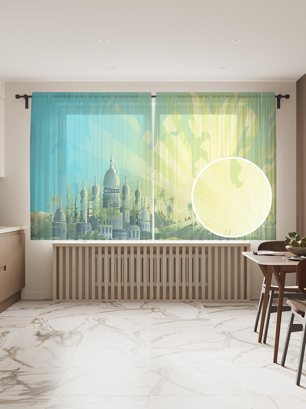 

Фототюль JoyArty "Волшебный изумрудный город", 145x180см (2 полотна с лентой + 50 крючков), Волшебный изумрудный город