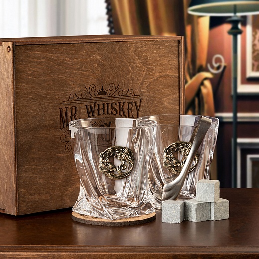 фото Бокалы для виски в деревянной коробке с костерами город подарков 300653