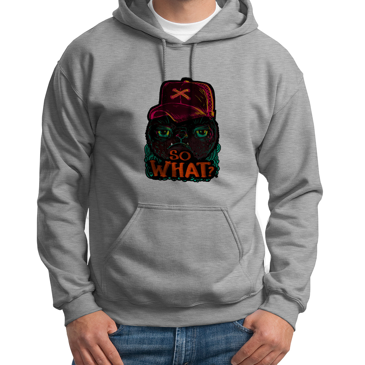 

Худи унисекс CoolPodarok Прикол Стикер so what серое 48 RU, S0151581