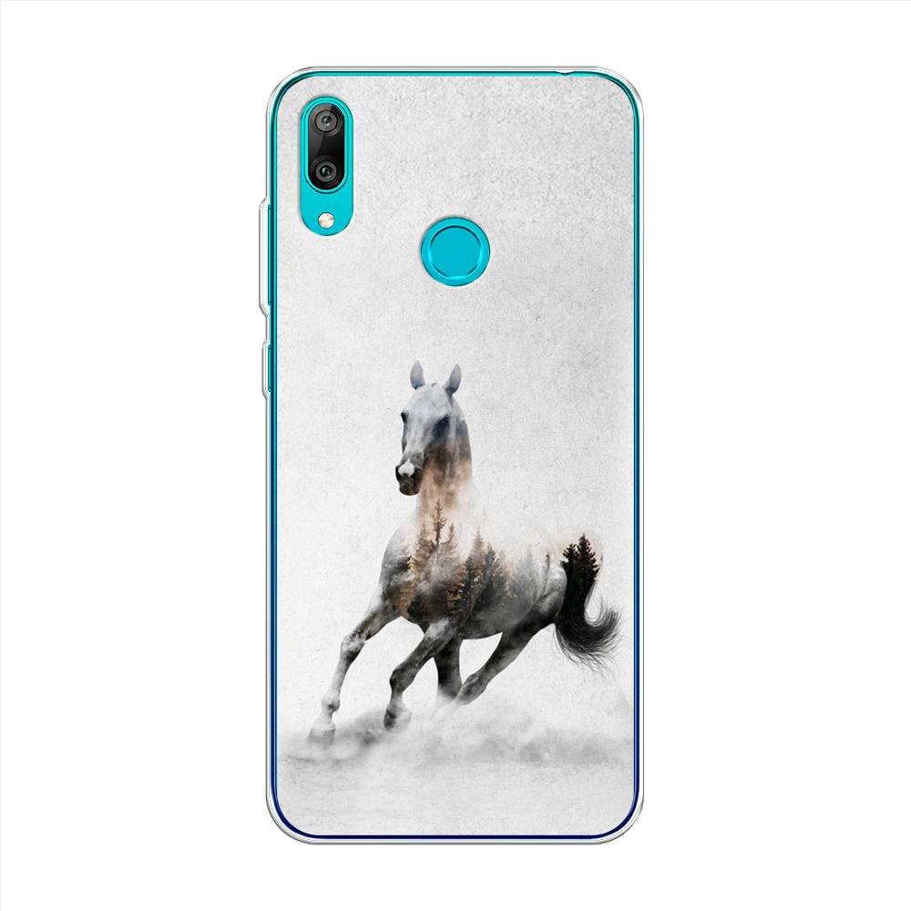 

Чехол Awog на Huawei Y7 2019 "Лошадь лес", Серый;черный, 68450-2