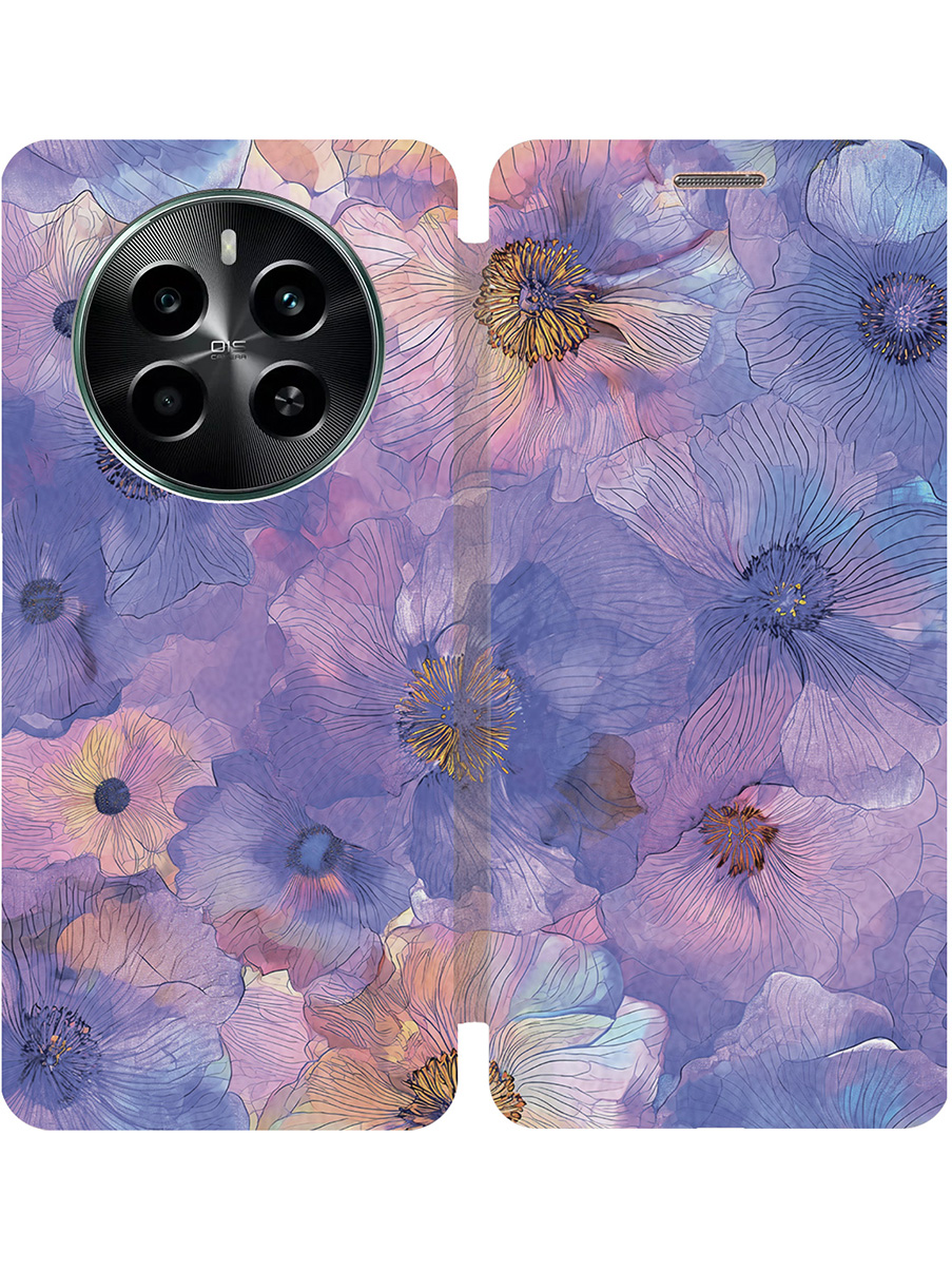 

Чехол-книжка на Realme 12 4g с принтом "Фиолетовые маки" золотой, Золотистый;фиолетовый, 783982023