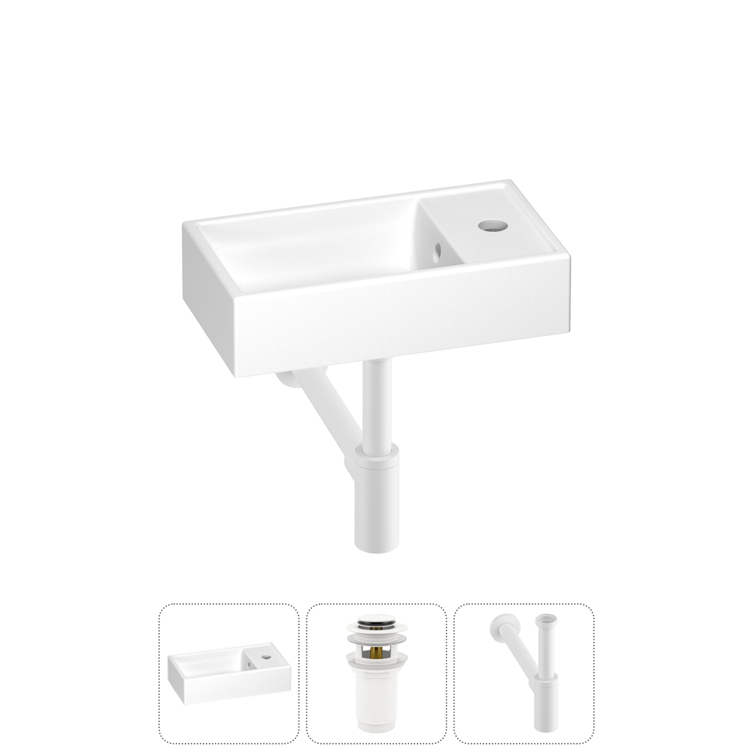 

Маленькая раковина для ванной комнаты или туалета Wellsee WC Area 202010462 в наборе 3 в 1, Матовый белый, WC AREA_complects_матовый белый