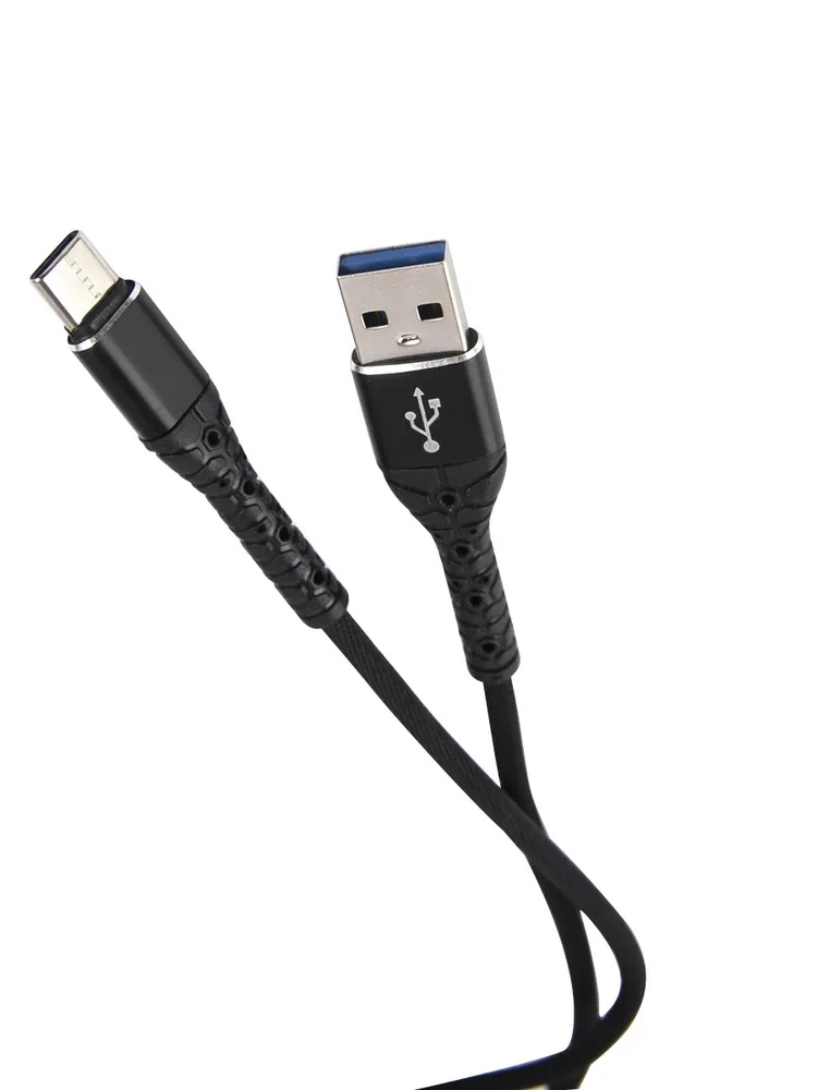 Дата-кабель mObility USB – Type-C, 3А, тканевая оплетка, черный УТ000024536