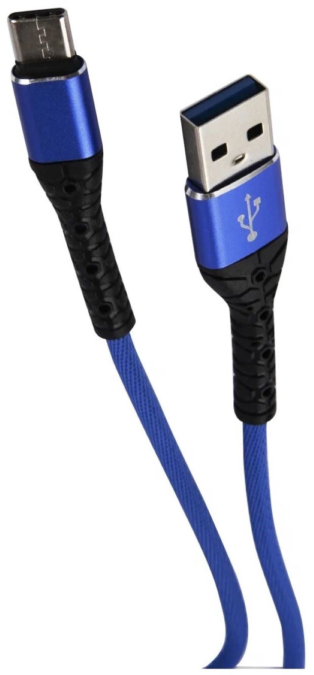 Дата-кабель mObility USB – Type-C, 3А, тканевая оплетка, синий УТ000024538