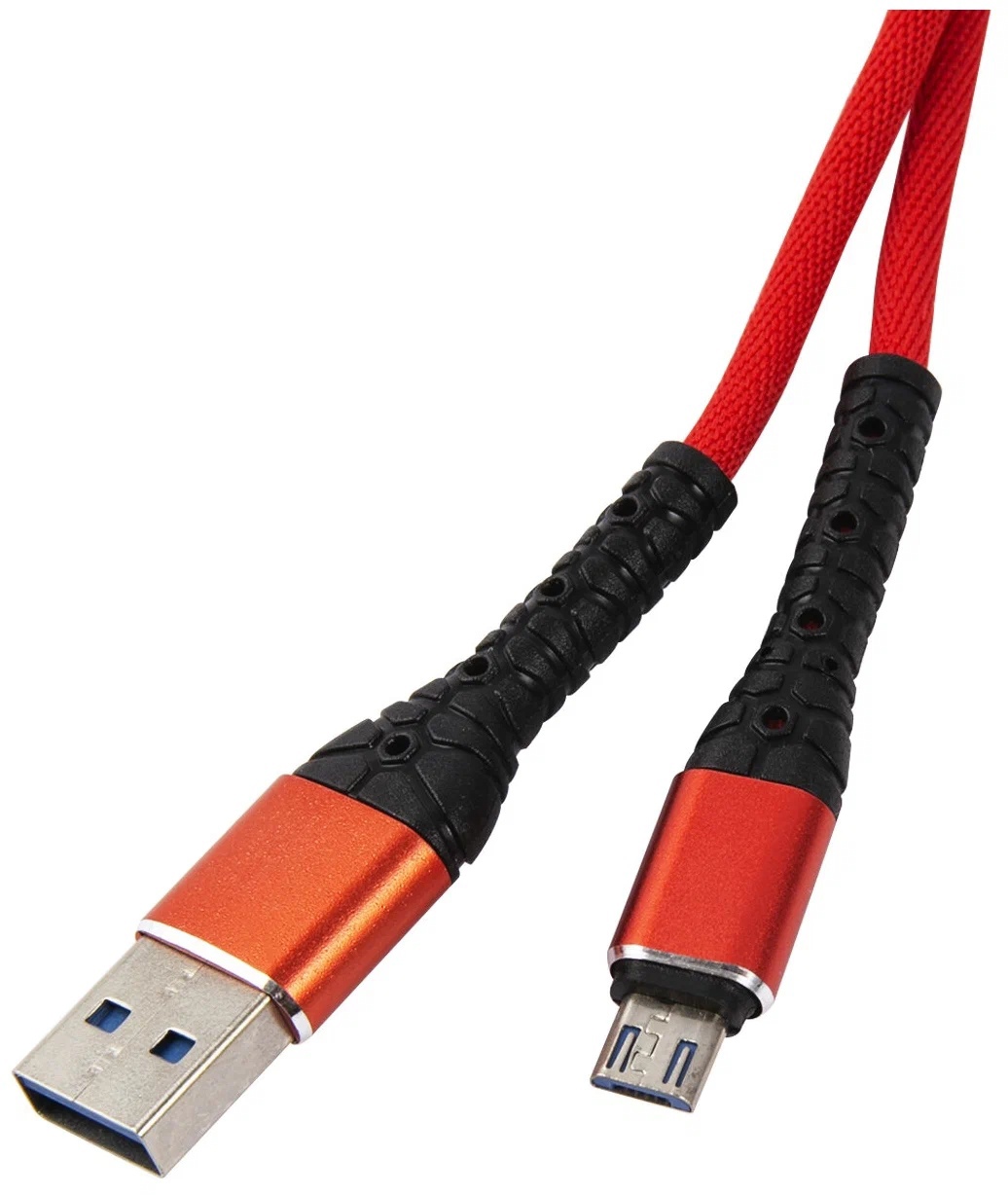 Дата-кабель mObility USB – microUSB, 3А, тканевая оплетка, красный УТ000024531