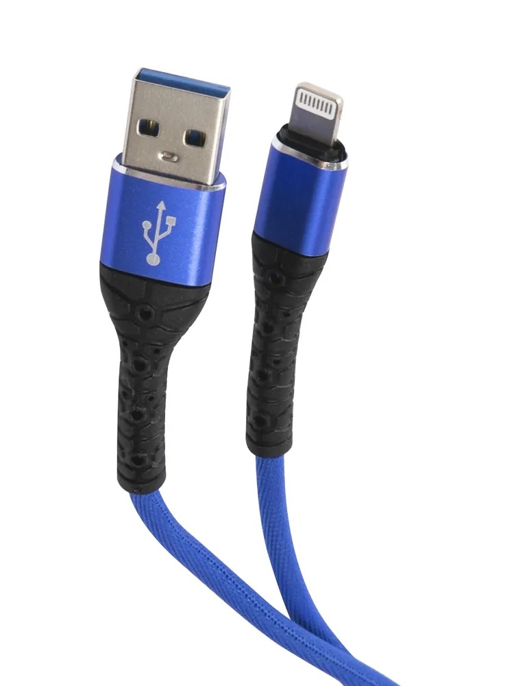 Дата-кабель mObility USB – Lightning, 3А, тканевая оплетка, синий УТ000024542