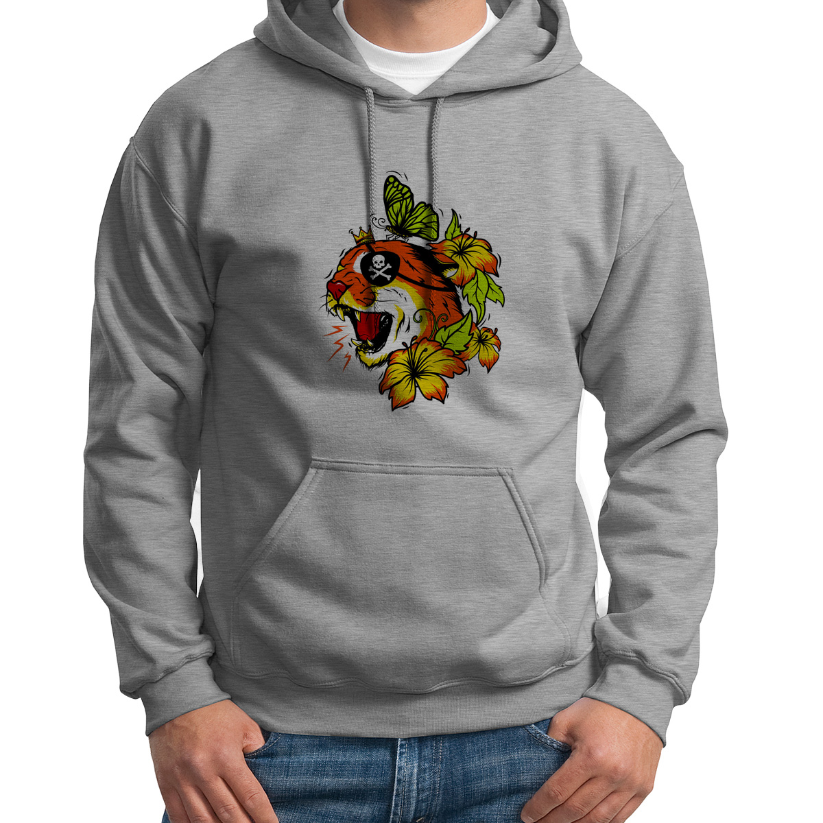 

Худи унисекс CoolPodarok Иллюстрация Тигр в повязке серое 48 RU, S0151476
