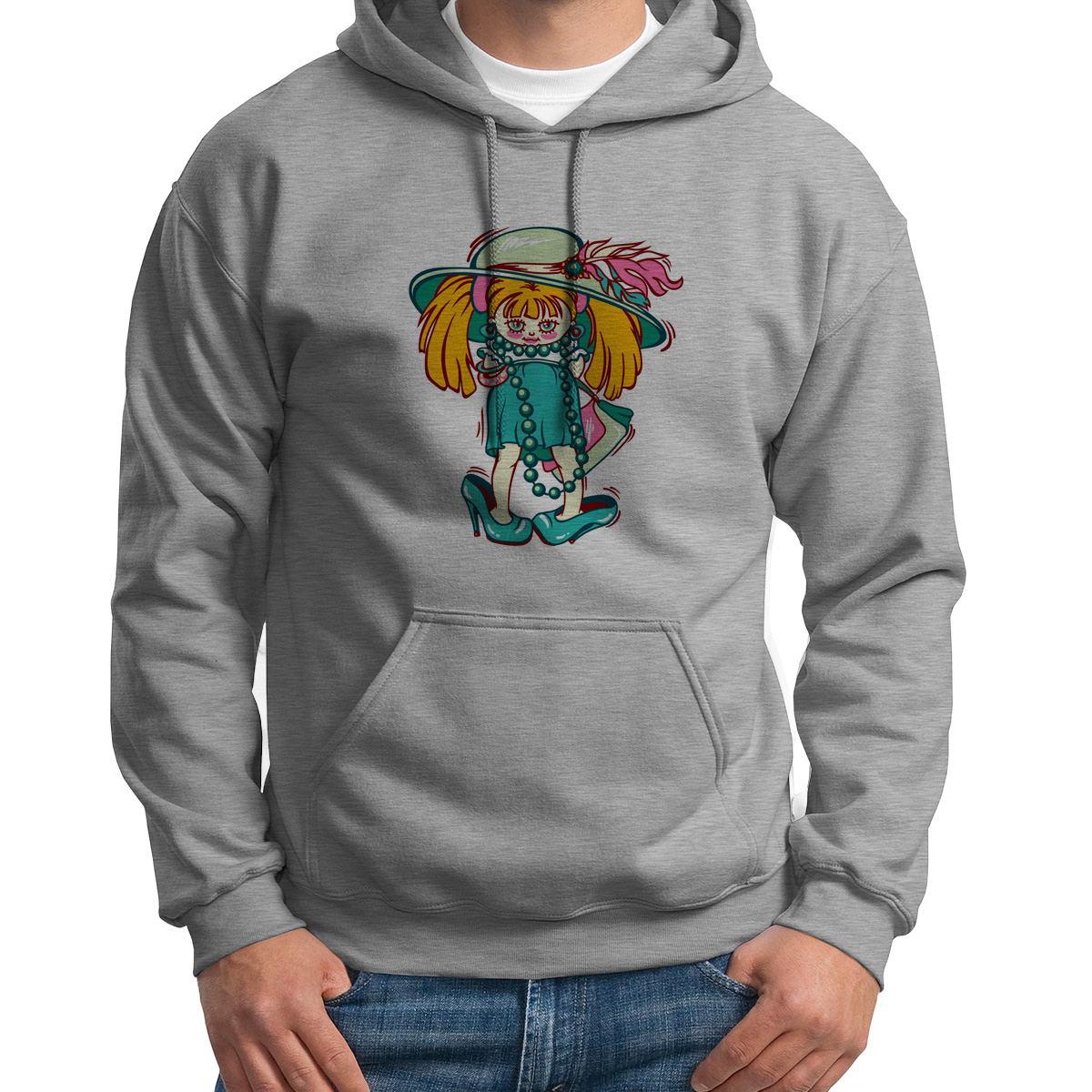 

Худи унисекс CoolPodarok Иллюстрация Модница серое 48 RU, S0151459