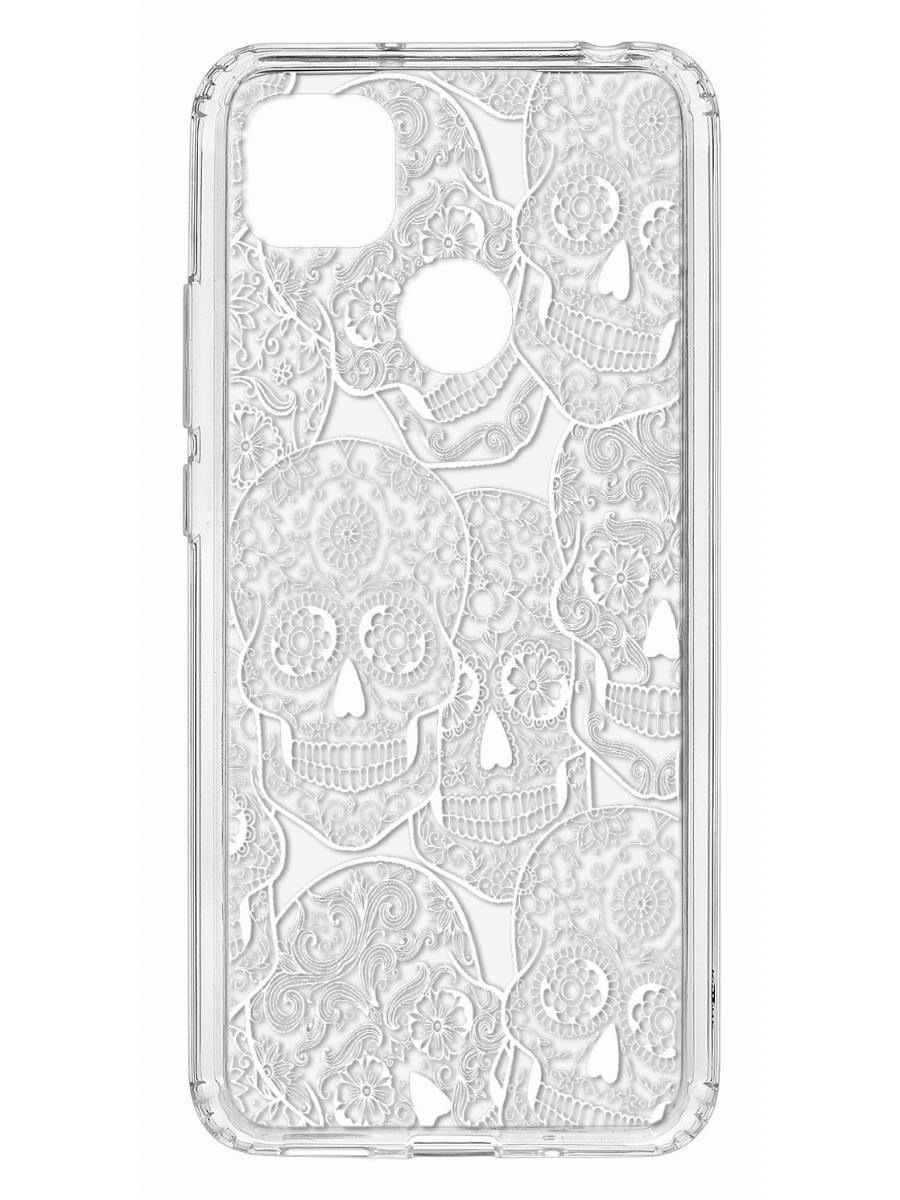 фото Чехол на redmi 9c kruche print skull white,противоударный бампер с защитой камеры кruче