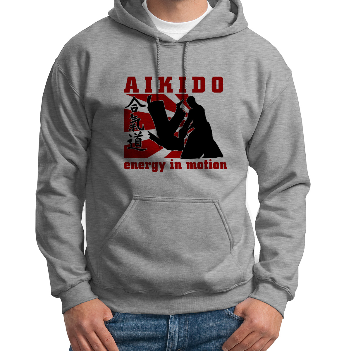 

Худи унисекс CoolPodarok Aikido energy in motion Энергия айкидо в движении серое 52 RU, Серый, S0113438