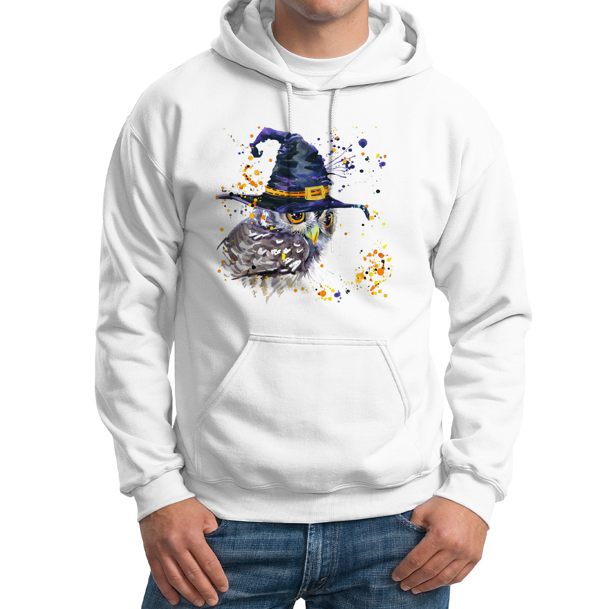 

Худи унисекс CoolPodarok Краски Сова в шляпе белое 46 RU, Белый, 6M015370