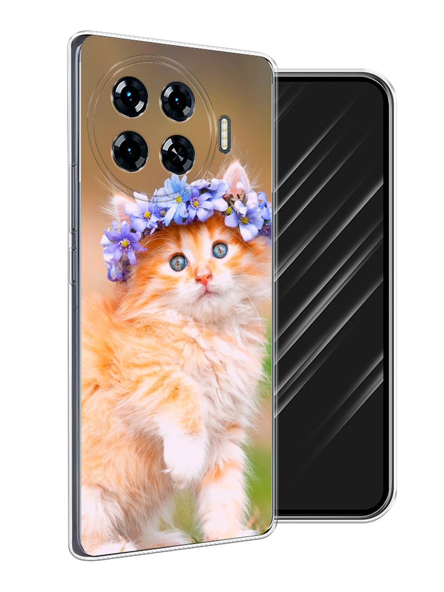 

Чехол Awog на Tecno Spark 20 Pro Plus "Рыжий кот в венке", Коричневый;синий, 305050-1