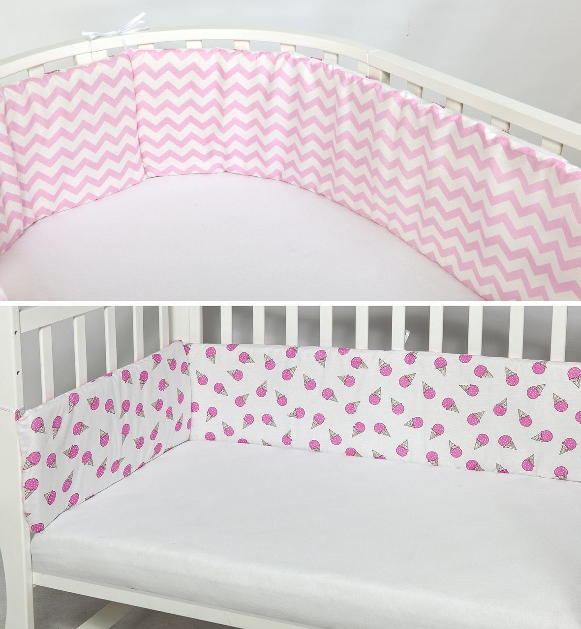 

Двухсторонний бортик в кроватку AmaroBaby Мороженки розовый, на молнии, 4 предмета