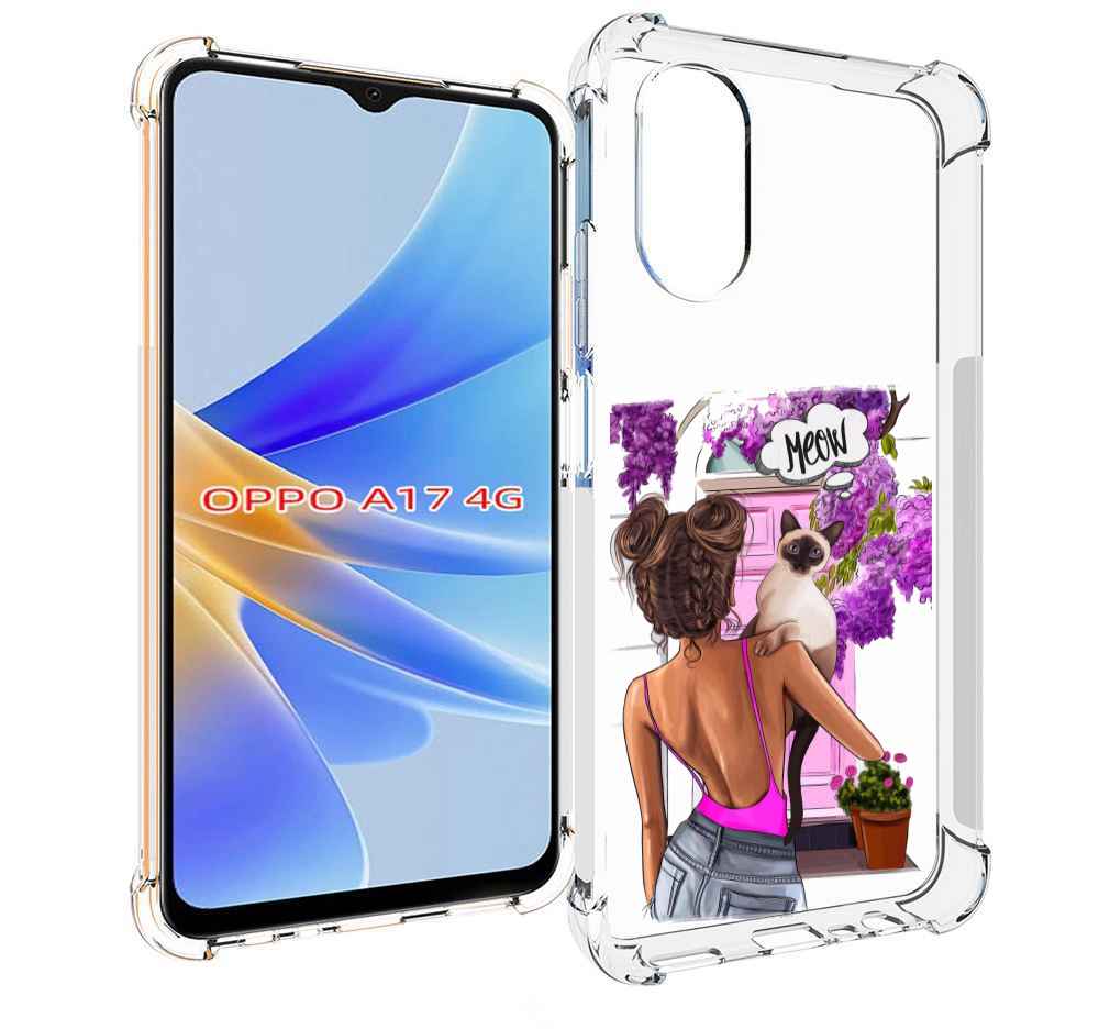 

Чехол MyPads Девушка-с-котиком женский для OPPO A17, Прозрачный, Tocco