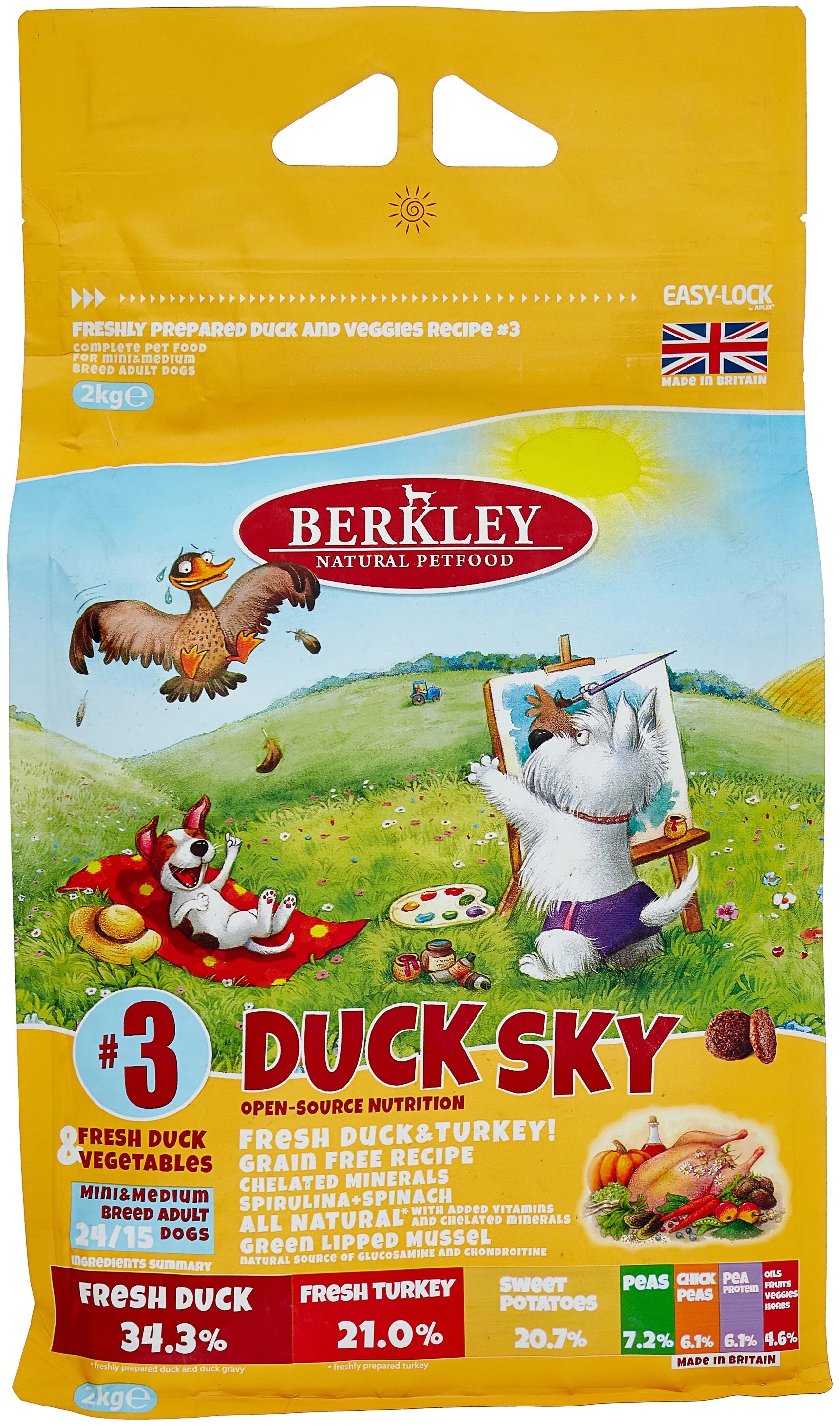 Сухой корм для собак Berkley Duck Sky №3, утка, овощи, фрукты, 2кг