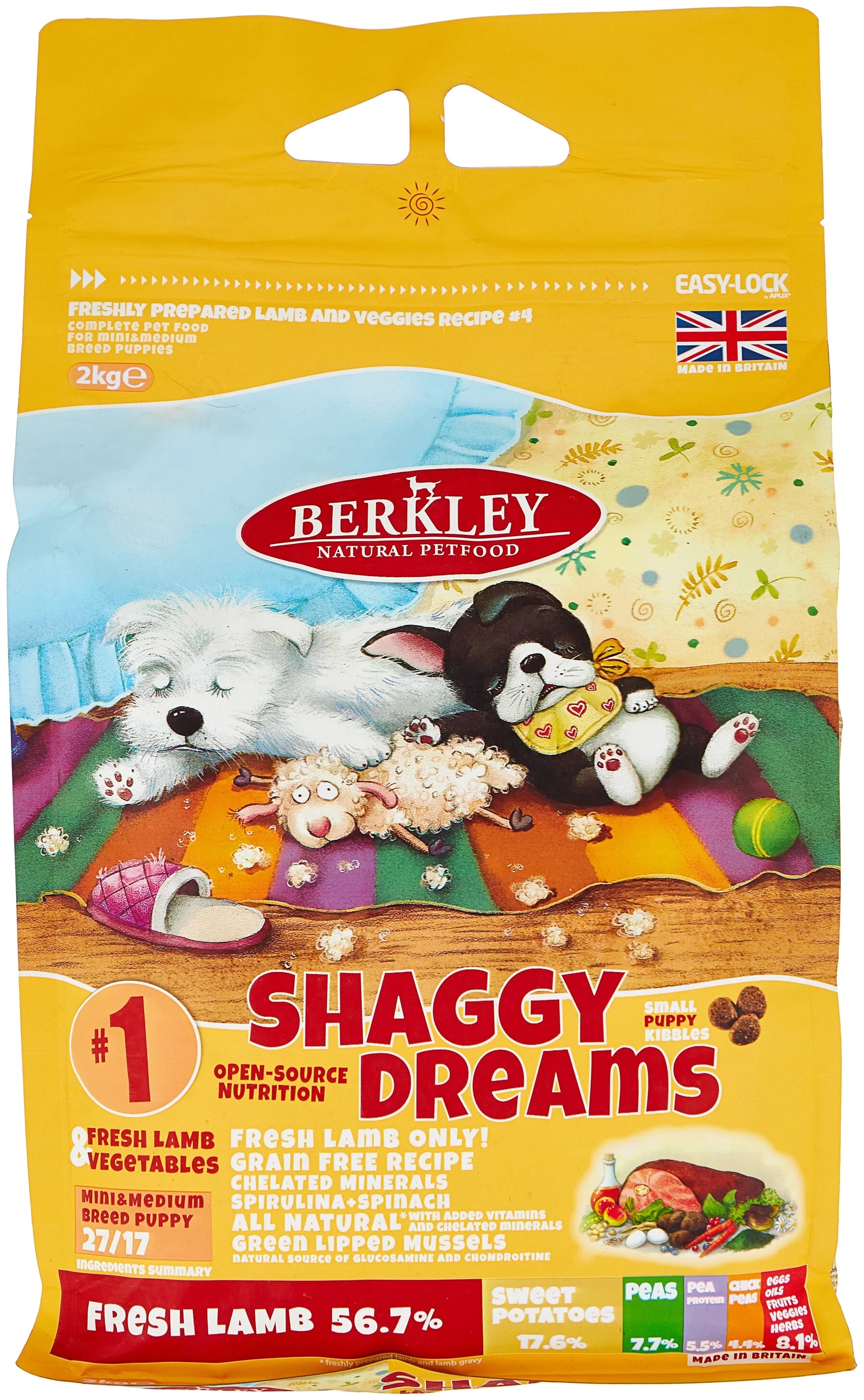 Сухой корм для щенков Berkley Shaggy Dreams №1, ягненок, овощи, фрукты, 2кг