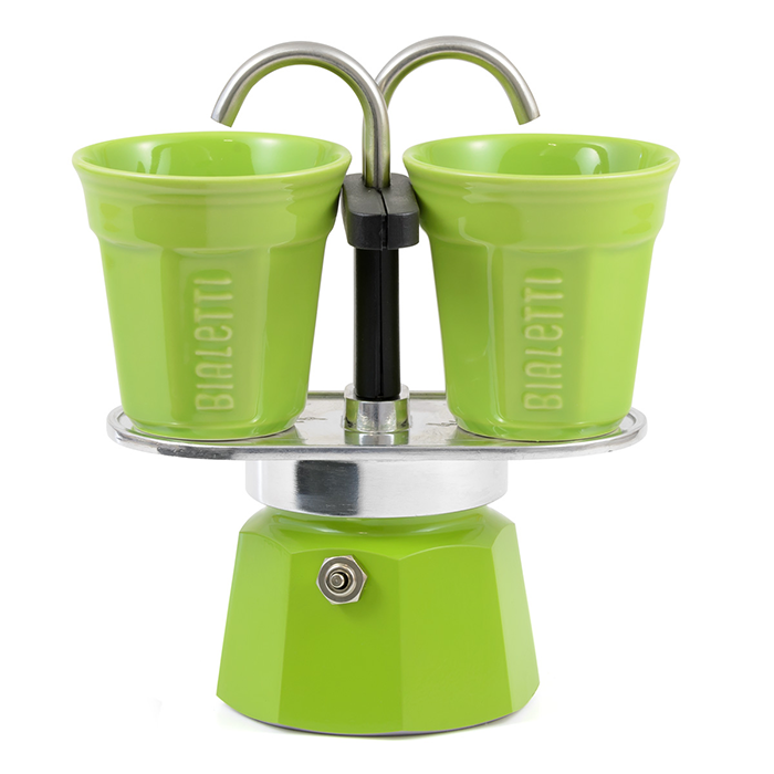 Гейзерная кофеварка Bialetti Мини Экспресс Зеленая 2 порции +2 чашки