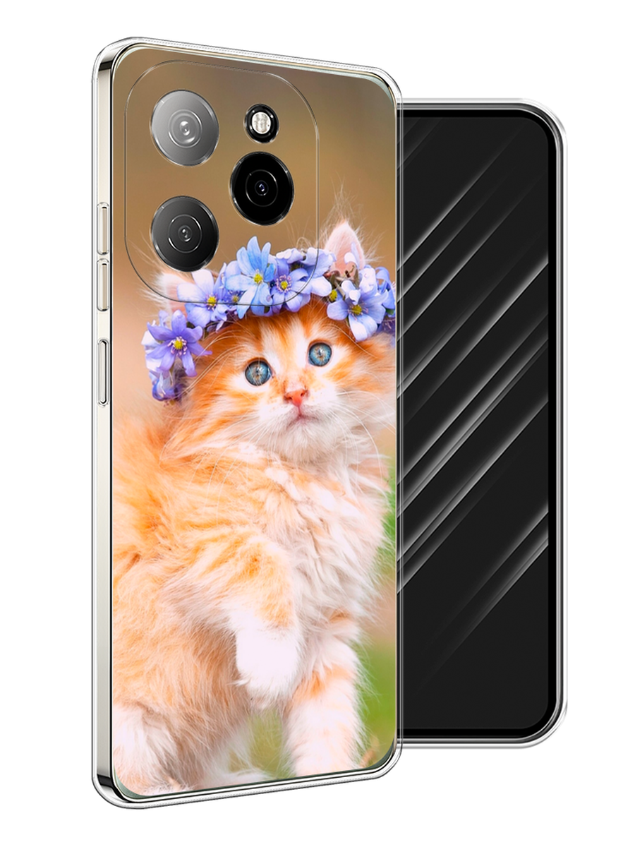 

Чехол Awog на Tecno Spark 20 Pro 5G "Рыжий кот в венке", Коричневый;синий, 305750-1