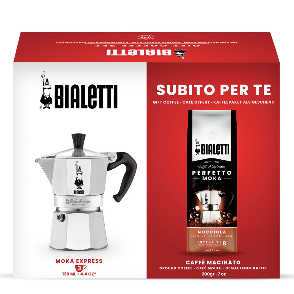 

Набор Bialetti Moka Express на 3 порции и кофе молотый Hazelnut 200г в подарок