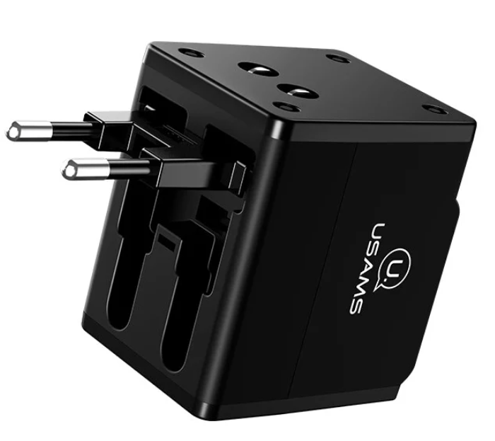 

USAMS US-CC044 T2 Dual USB Universal Travel Charger(4 in 1 Adapter,US/AU/EU/UK) black