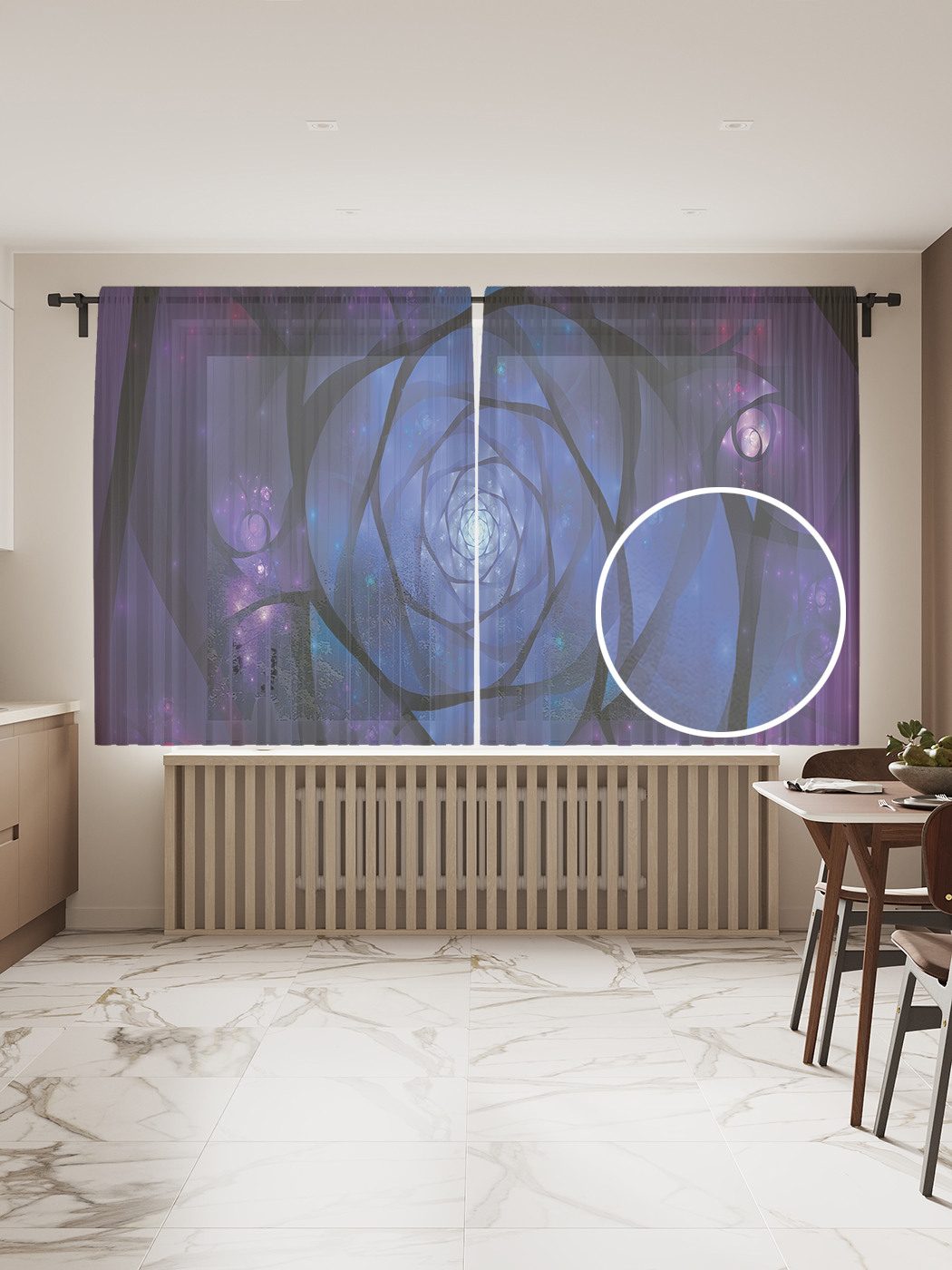 

Фототюль JoyArty "Фиолетовая роза", 145x180 см (2 полотна со шторной лентой + 50 крючков), Фиолетовая роза