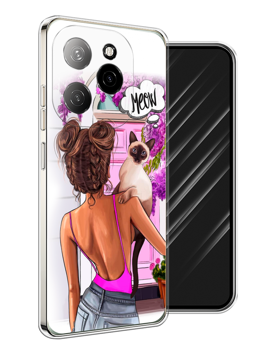 

Чехол Awog на Tecno Spark 20 Pro 5G "Девушка с кошкой", Розовый;коричневый, 305750-1