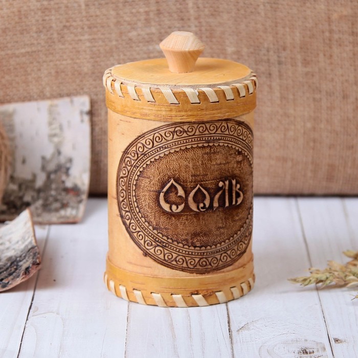 

Туес «Соль», 8,5x8,5x12 см, микс, береста, Бежевый