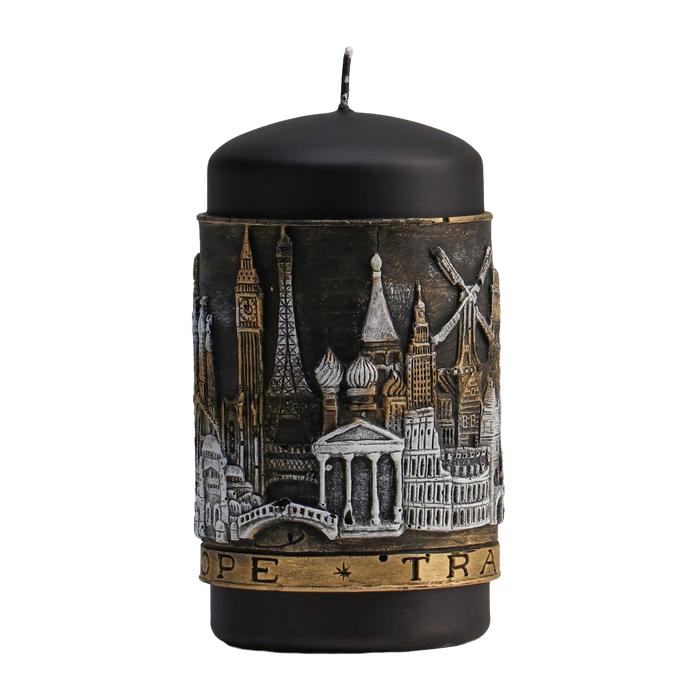 фото Свеча - цилиндр "путешествие по европе", 7х13 см, черный trend decor candle