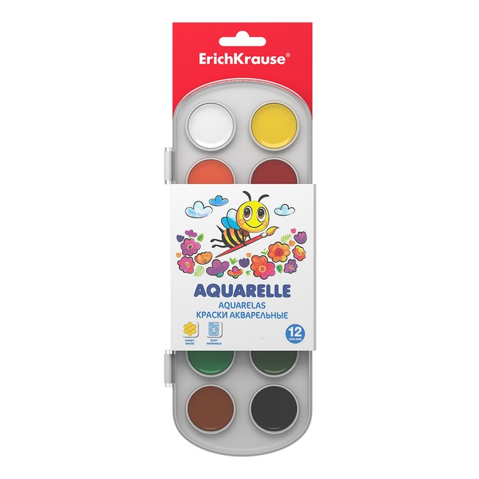 

Акварель 12 цветов ErichKrause ArtBerry, медовая, пластиковая коробка, европодвес, без кис, Разноцветный, Optima Art