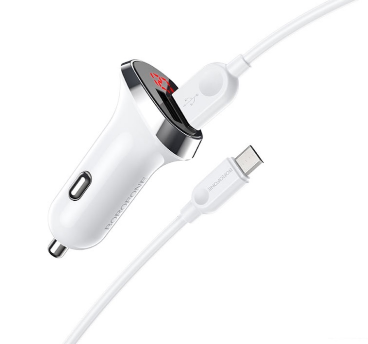 

АЗУ 2USB 2.4A для micro USB с LED дисплеем Borofone BZ15 White