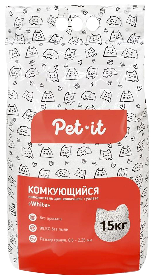 Наполнитель для кошек Pet-it White, без аромата, пакет, 15 кг