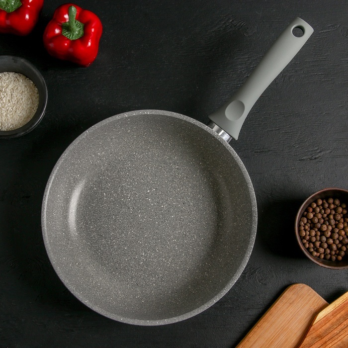 

d 26 см, с ручкой, стеклянная крышка, антипригарное покрытие, светлый мрамор, Серый