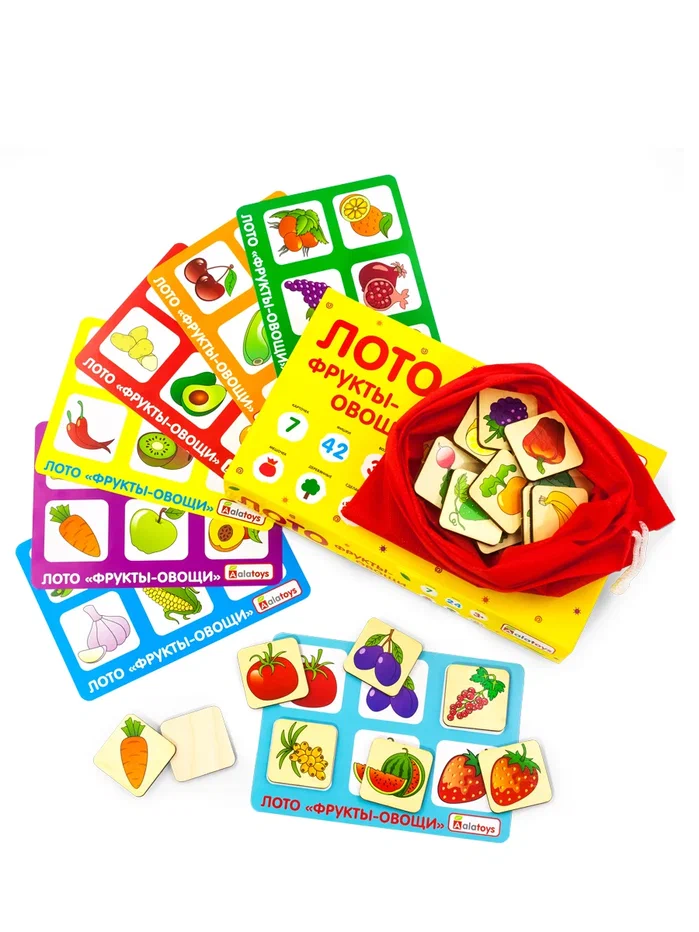 Лото Фрукты-Овощи Alatoys развивающая деревянная Монтессори игрушка для детей интерактив