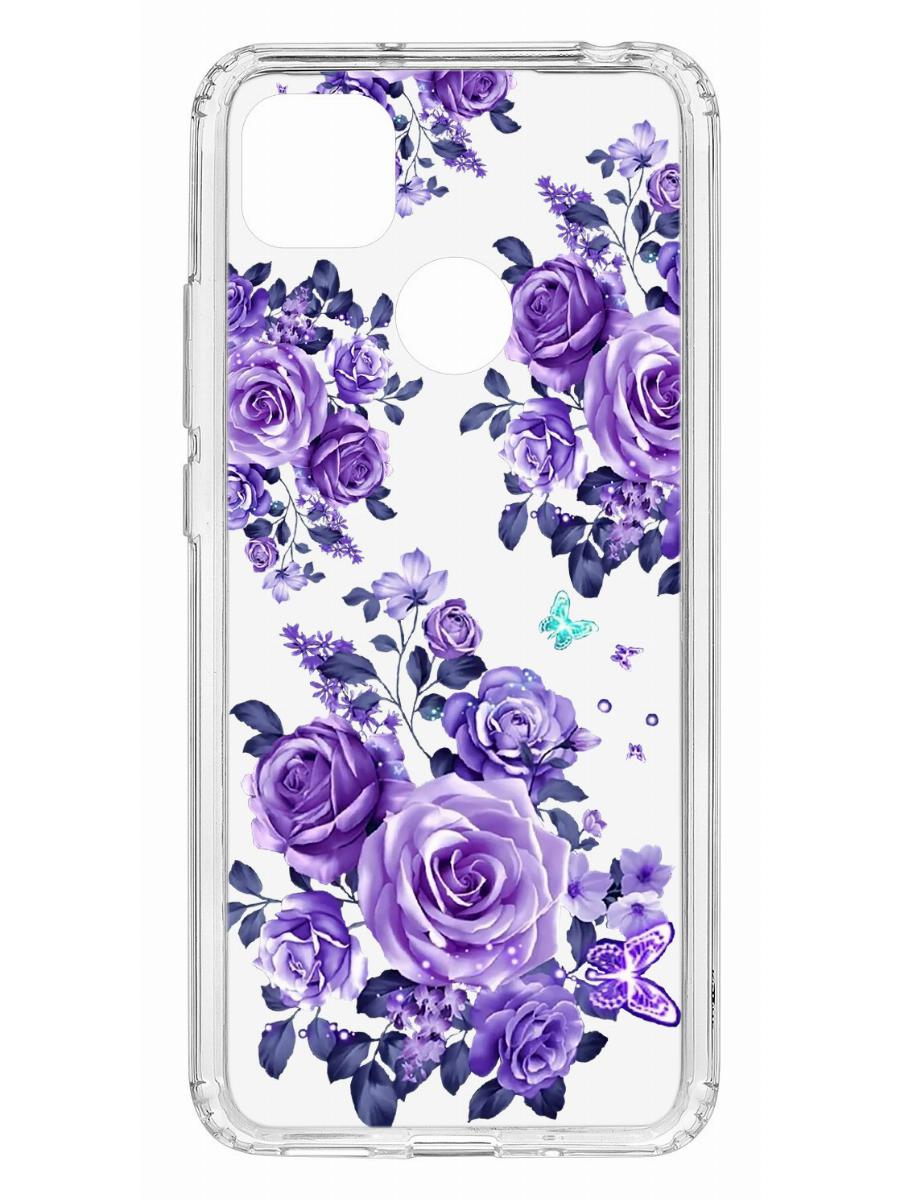 

Чехол на Redmi 9C с принтом Kruche Print Roses,противоударный бампер с защитой камеры, Прозрачный;фиолетовый;синий;голубой, Ксиоми Редми 9с