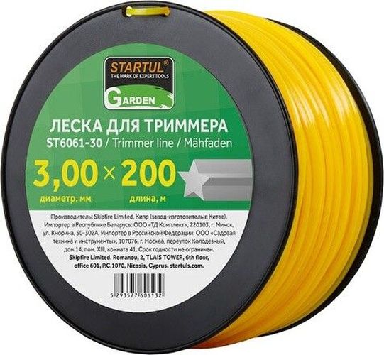 Леска для триммера d 3 мм x 200 м сечение звездочка STARTUL GARDEN (ST6061-30)