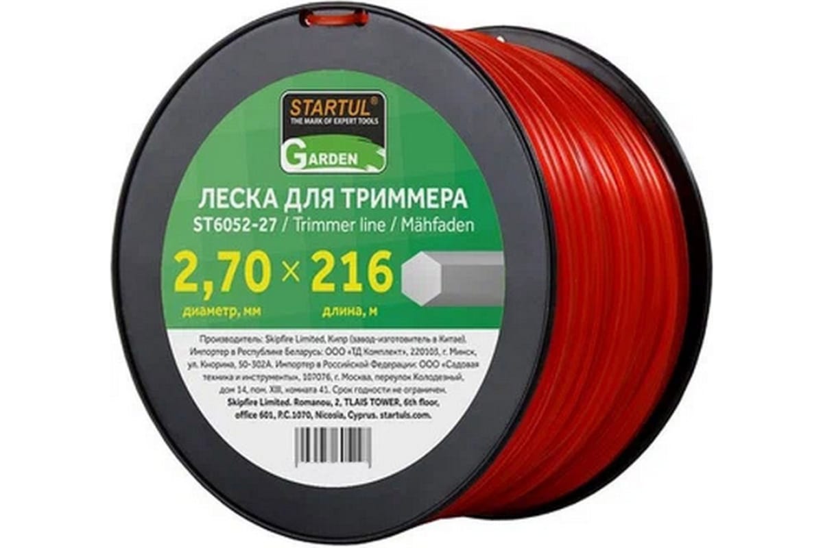 Леска для триммера d 2,7 мм x 216 м сечение бесшумная STARTUL GARDEN (ST6064-27)