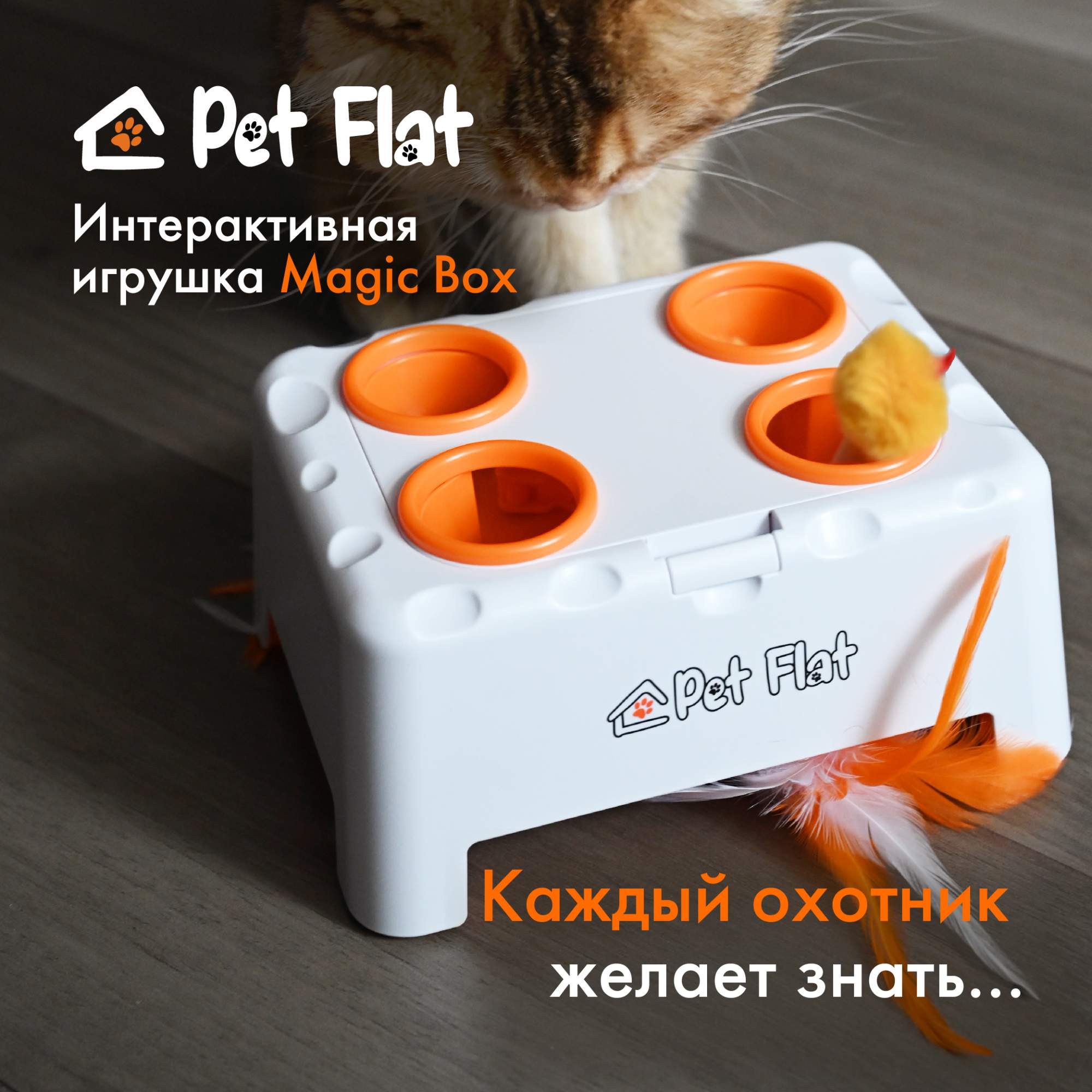 Игрушка-дразнилка для кошек Pet Flat Magic Box интерактивная, белый, пластик, 14x20x10 см