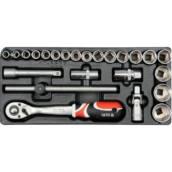 фото Набор инструментов ложемент, 24пр: головки, трещотка, удлинитель, вороток, кардан yato