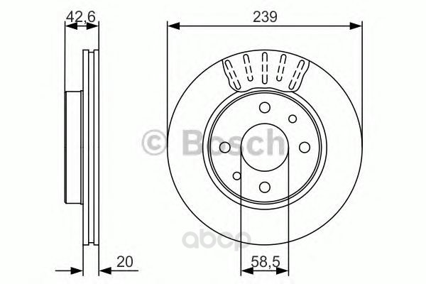 Тормозной диск Bosch передний для Lada 2110, 2111, 2112 d=239мм. 0986479082