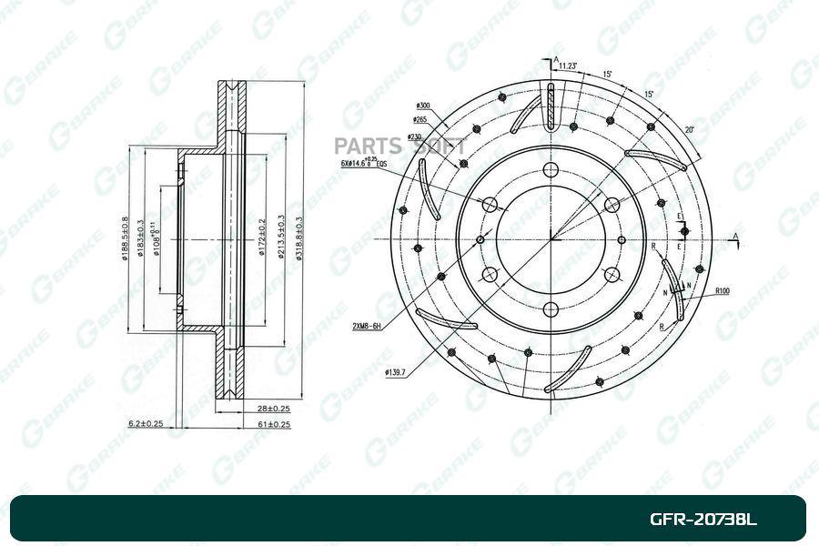 

G-BRAKE GFR-20738L Диск тормозной перфорированный вентилируемый G-brake GFR-20738L левый