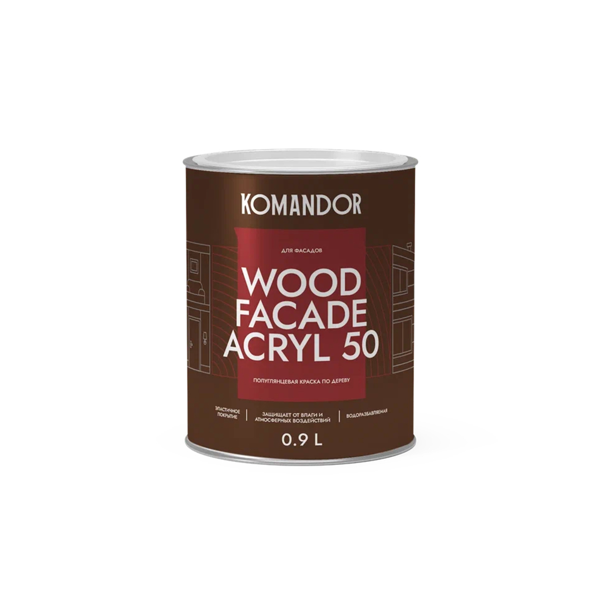 Краска для деревян. фасадов Komandor Wood Facade Acryl 50, полуглянц., база А, белая, 0,9