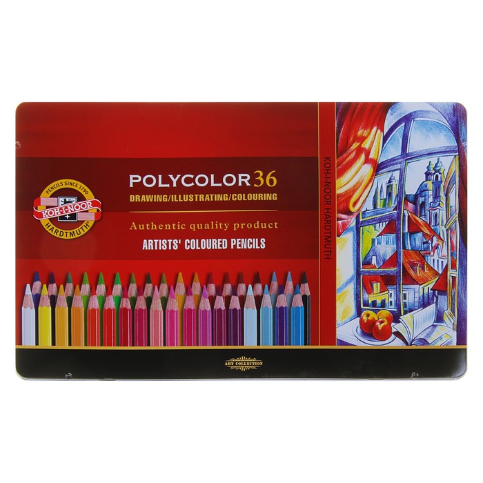 

Карандаши художественные 36 цветов, Koh-I-Noor 3825 PolyColor, мягкие, в металлическом пен, Разноцветные, PolyColor